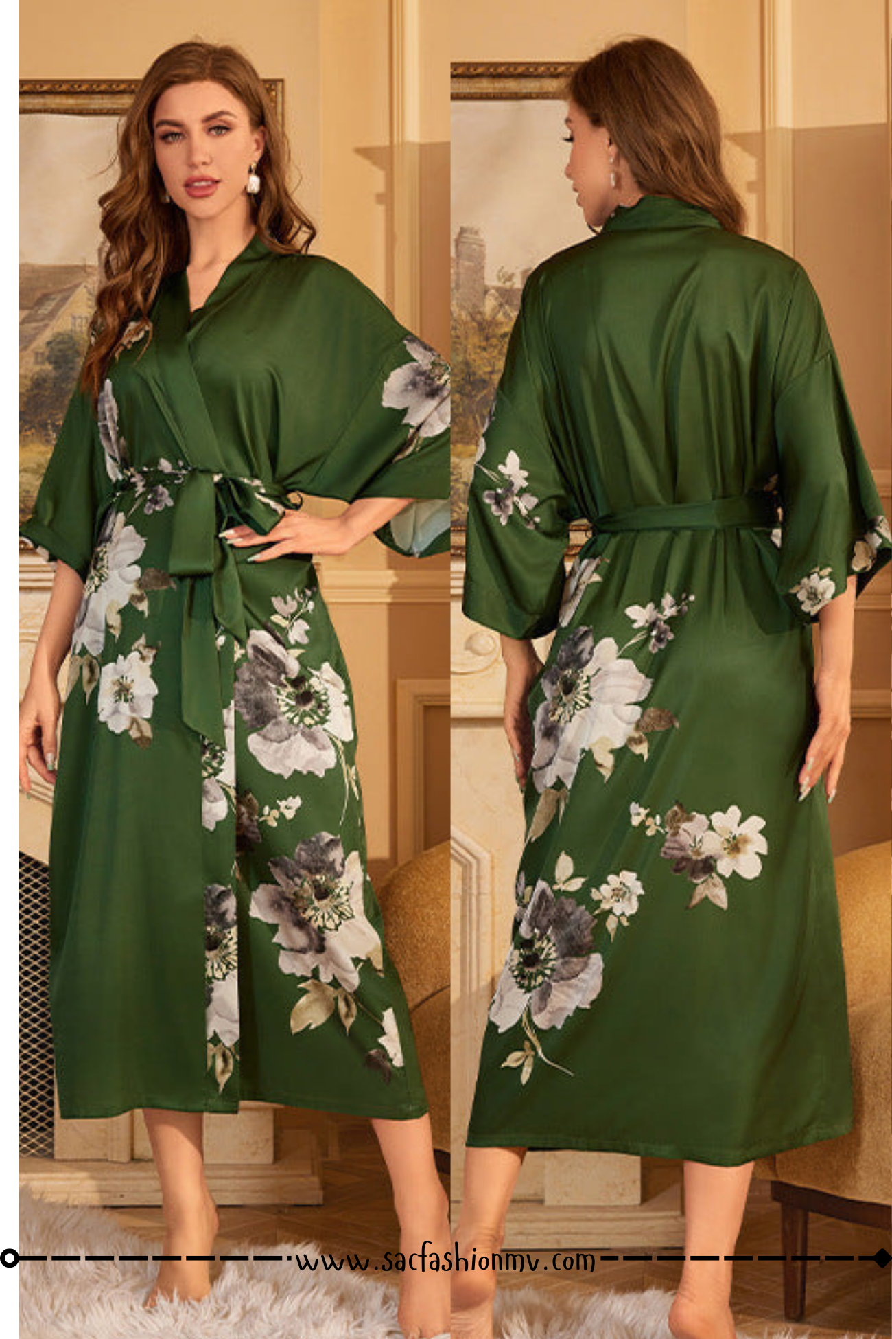 NEW.! Luxury Lace-up Morning Gowns Bathrobe